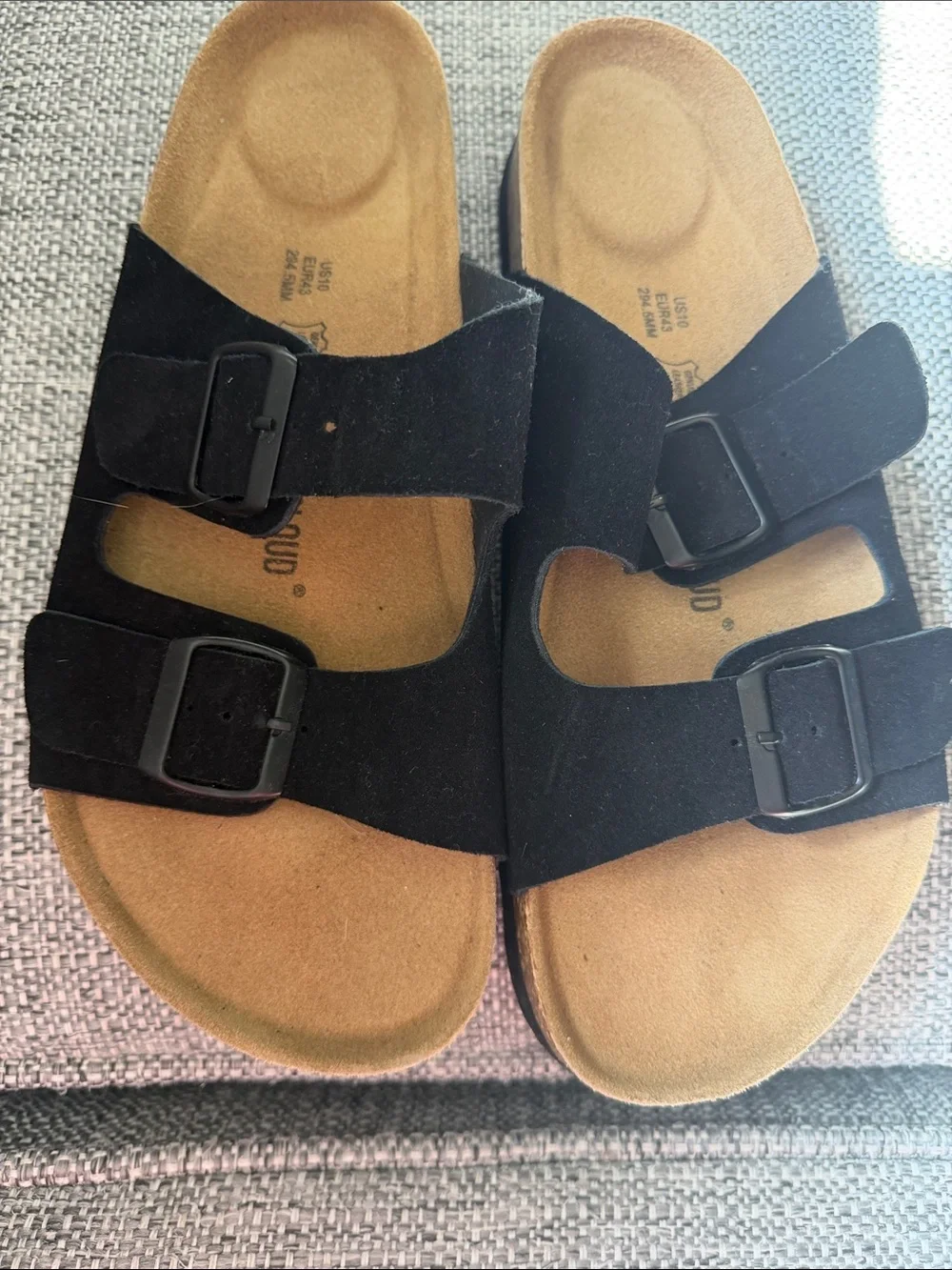 Black Two-Strap Footbed Sandals with Buckles - Men's